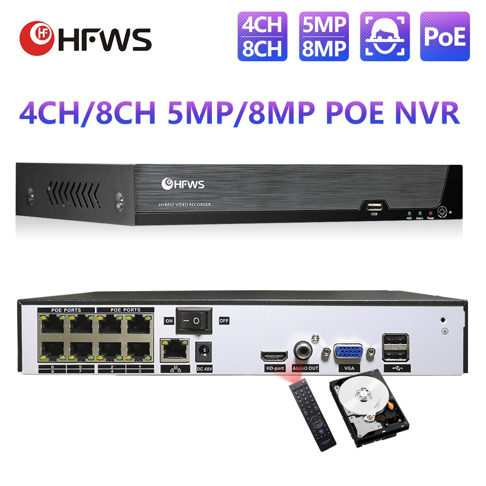 HFWVISION 4CH/8CH 보안 카메라 시스템 5mp/8mpPoe Nvr 비디오 감시